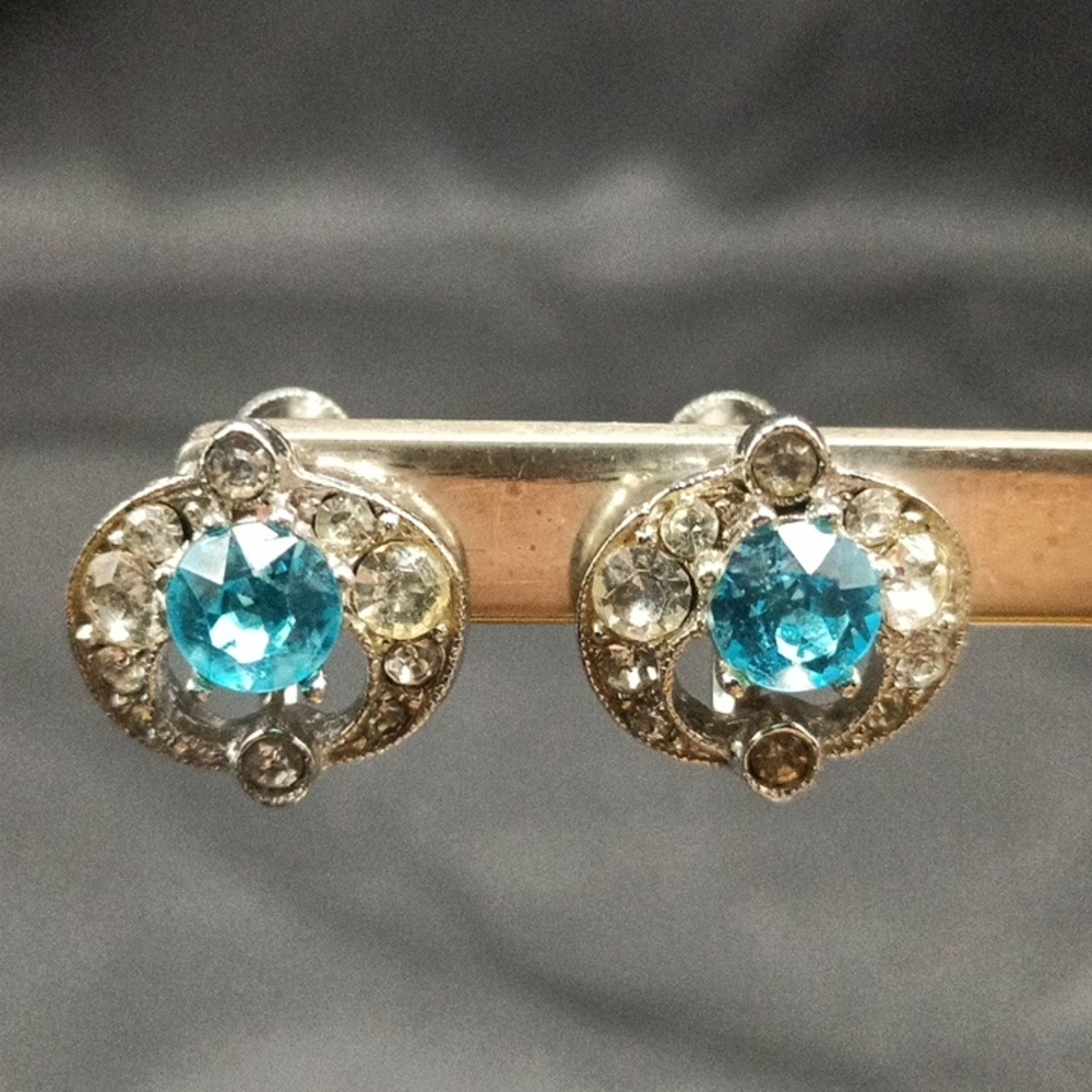 Bogoff Blue Rhinestone Earrings